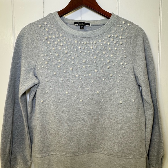Melanie Lyne Sweaters - Melanie Lyne Heather Grey Sweater with Pearl Embellishments